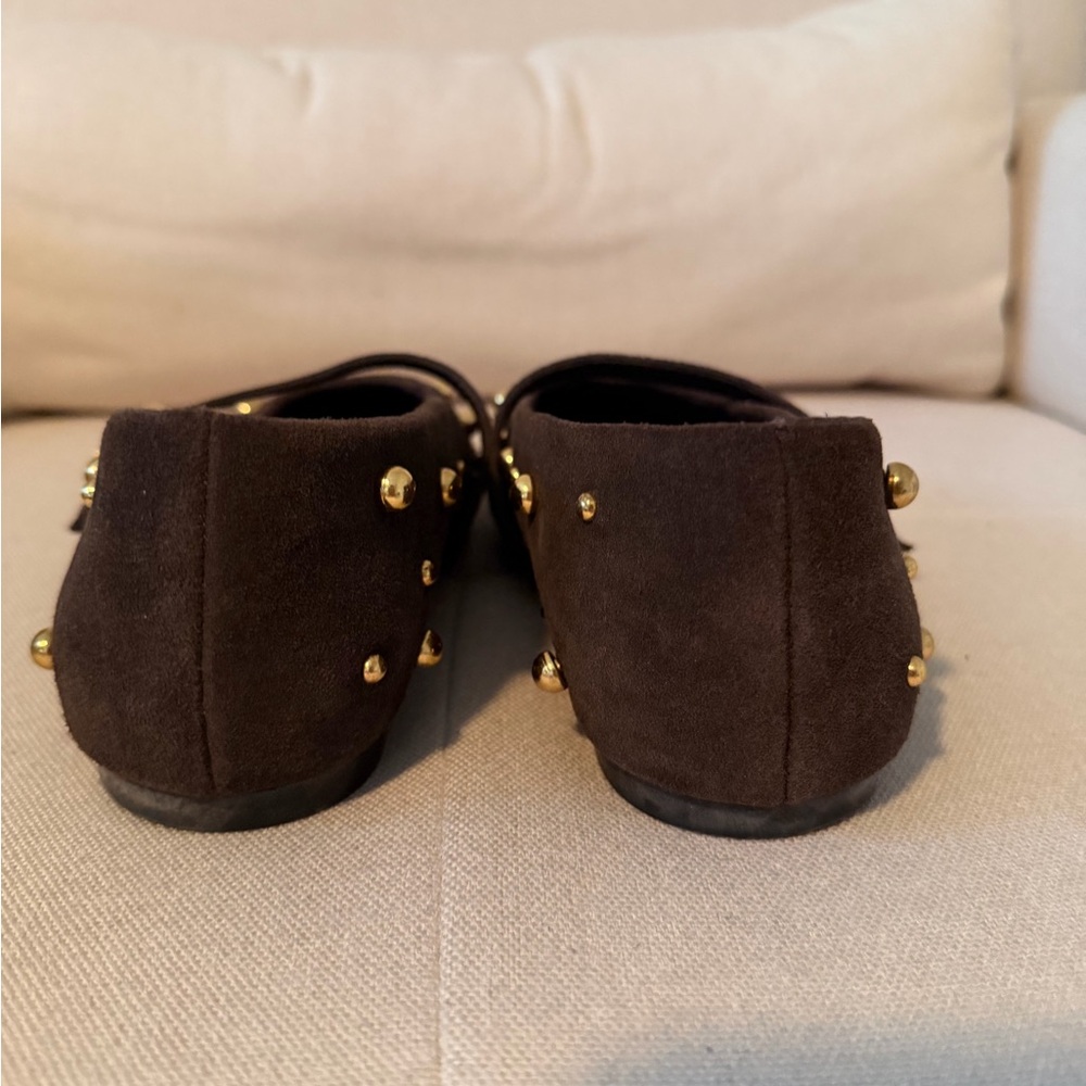 Zara Brown suede gold stud studded Mary Jane flats. Excellent condition! - Picture 4 of 8